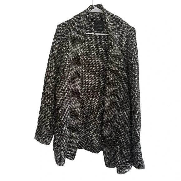 Zara Knit Chunky Black White Grey Open Front Cardigan Sweater M - Picture 1 of 11